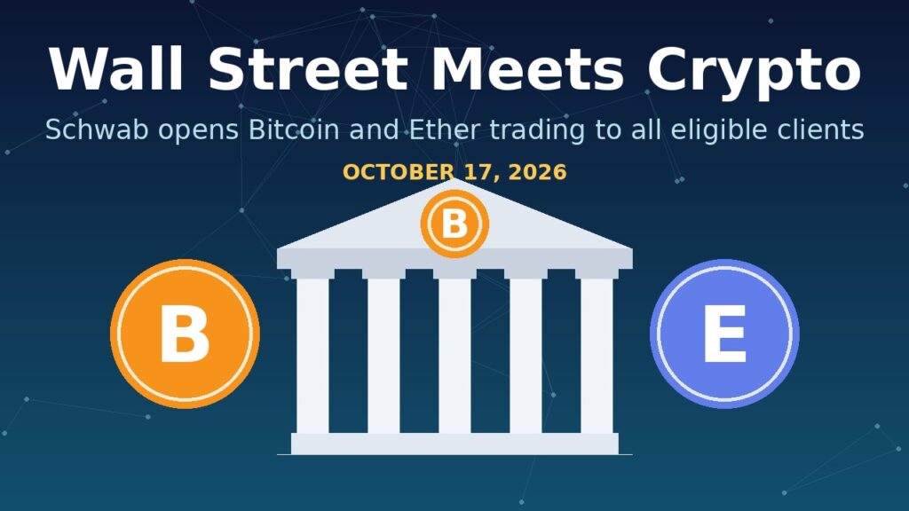 Image ofSchwab Opens Bitcoin and Ether Trading to All Eligible Clients: What It Means for Crypto Today (October 17, 2026) in HODLCRYPTOS
